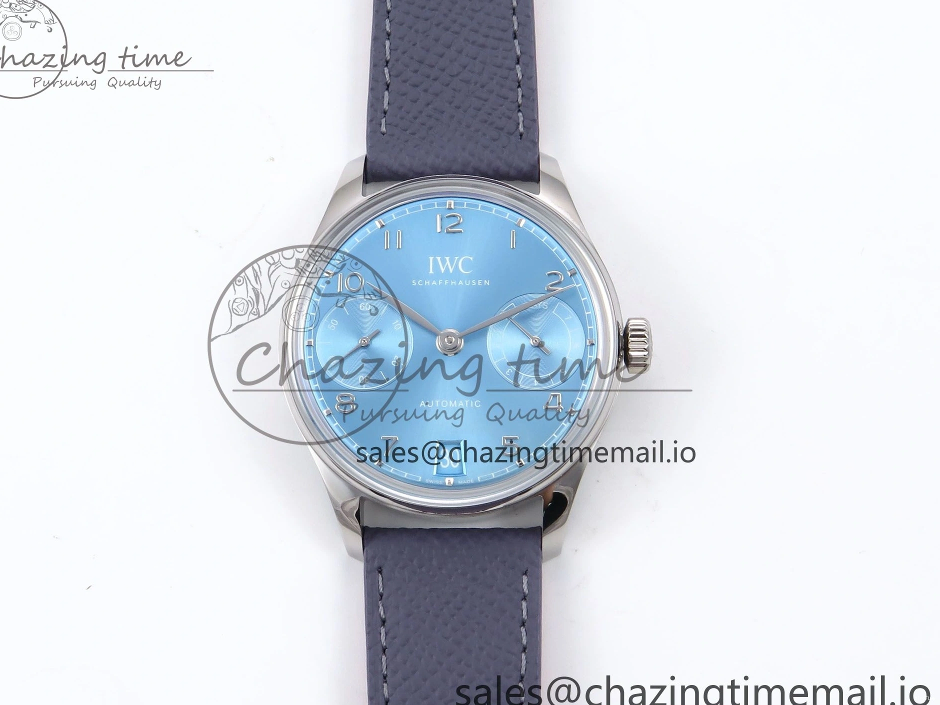 MIROTIME 0601 Lightweight Portugieser Automatic SS IW501708 APSF 1:1 Best Edition Light Blue Dial on Gray Leather Strap A 7012